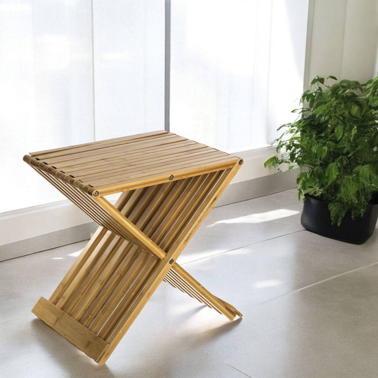 Well Home Silla - Taburete Plegable De Bambú 40x32x45cm_5