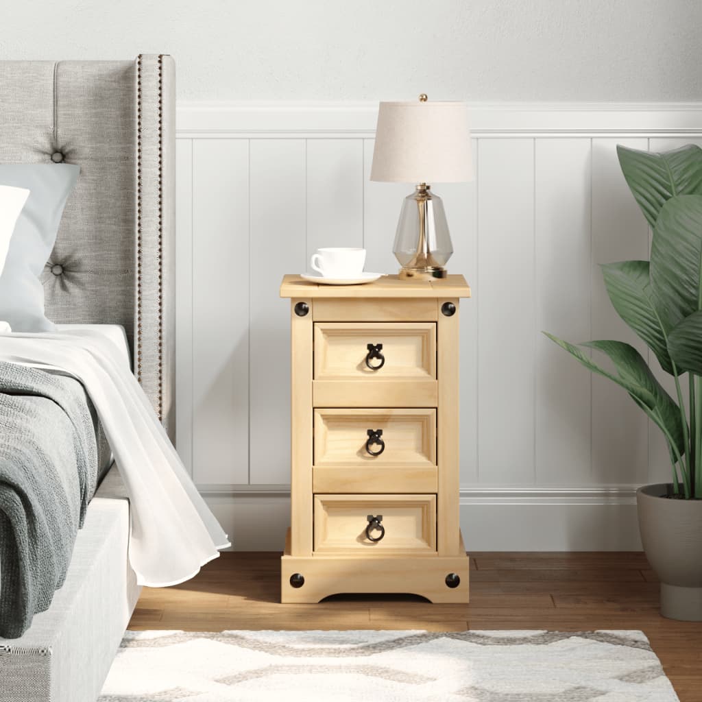 Mesita De Noche Corona Madera Maciza De Pino 35x32,5x58 Cm_1