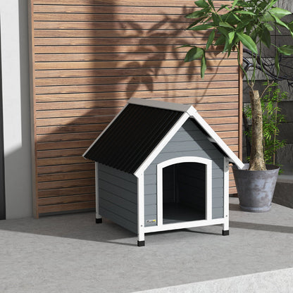 Pawhut Caseta Para Perros 75x88x82 Cm Con Techo De Tejas De Imitación Gris_3