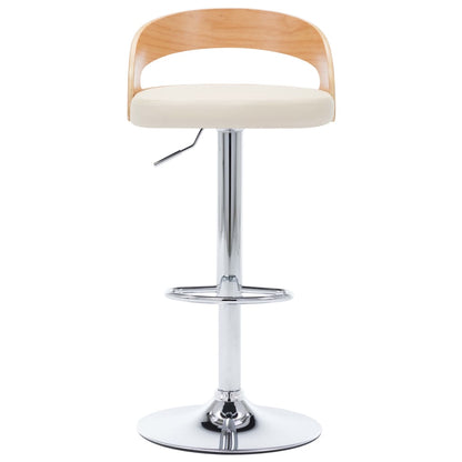 Taburetes De Cocina 2 Uds Cuero Sintético Madera Curvada Crema_2