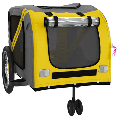 Vidaxl Remolque De Bicicleta Mascotas Hierro Tela Oxford Amarillo Gris_4