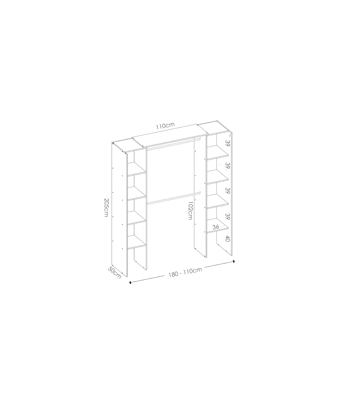 Vestidor Siles Para Dormitorio Con Cortina Y Baldas En Blanco 205-203 Cm(alto)180 Cm(ancho_2