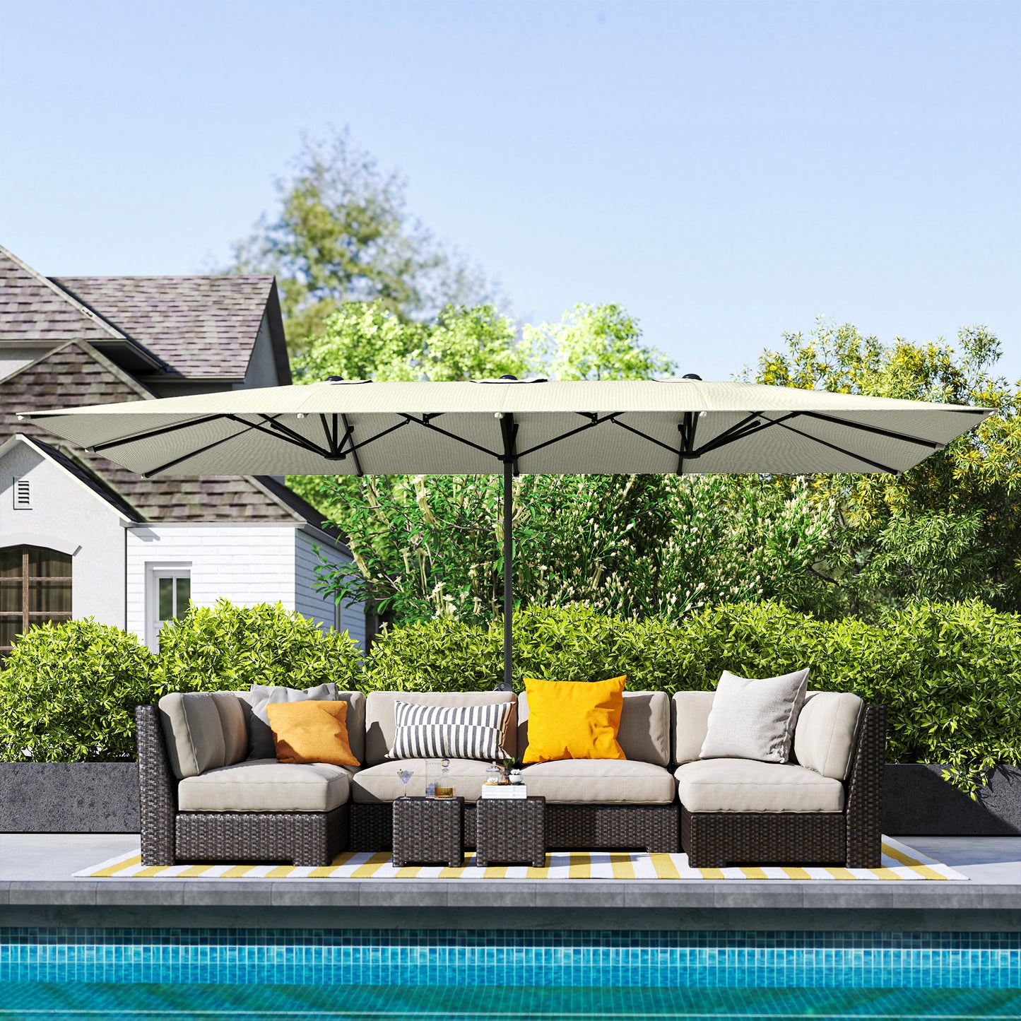 Outsunny Sombrilla Doble 4,5x2,6 M Con Manivela Impermeable Crema_3