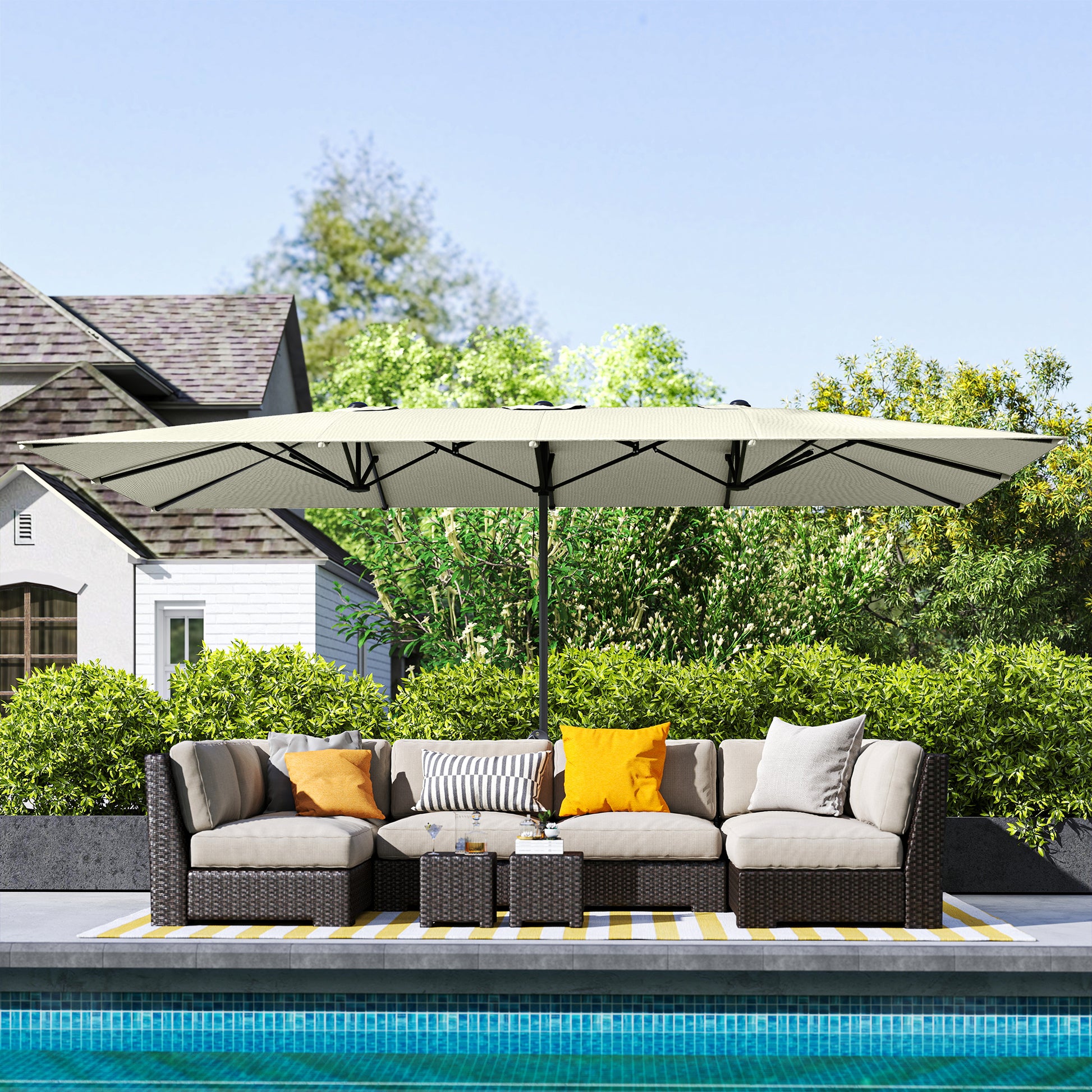 Outsunny Sombrilla Doble 4,5x2,6 M Con Manivela Impermeable Crema_3