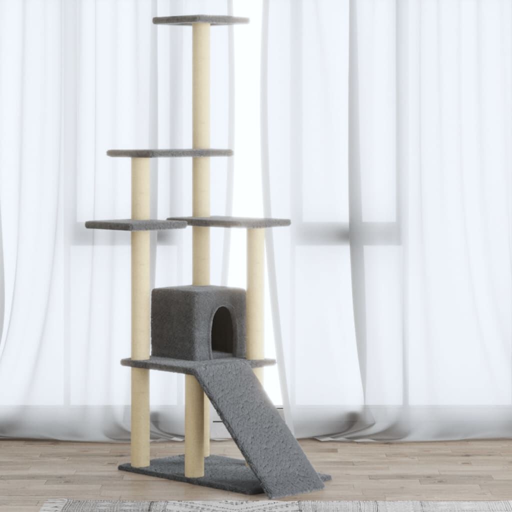 Vidaxl Rascador Para Gatos Con Postes De Sisal Gris Claro 155 Cm_1