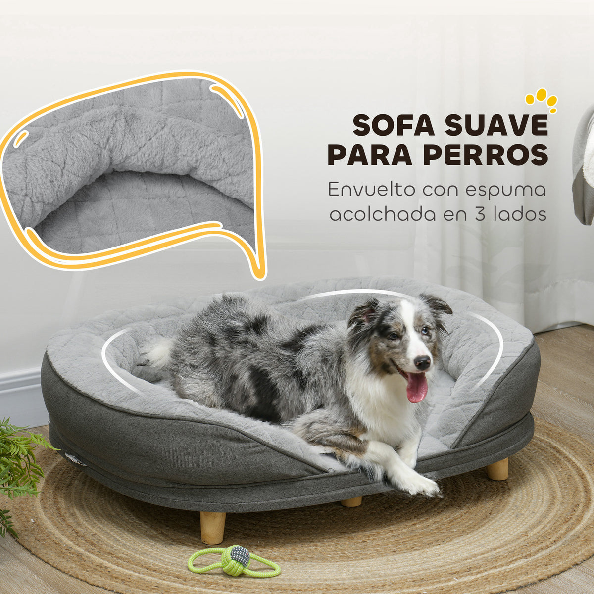 Pawhut Sofá Para Perros Medianos Y Grandes Con Parte Superior Desmontable Gris_5