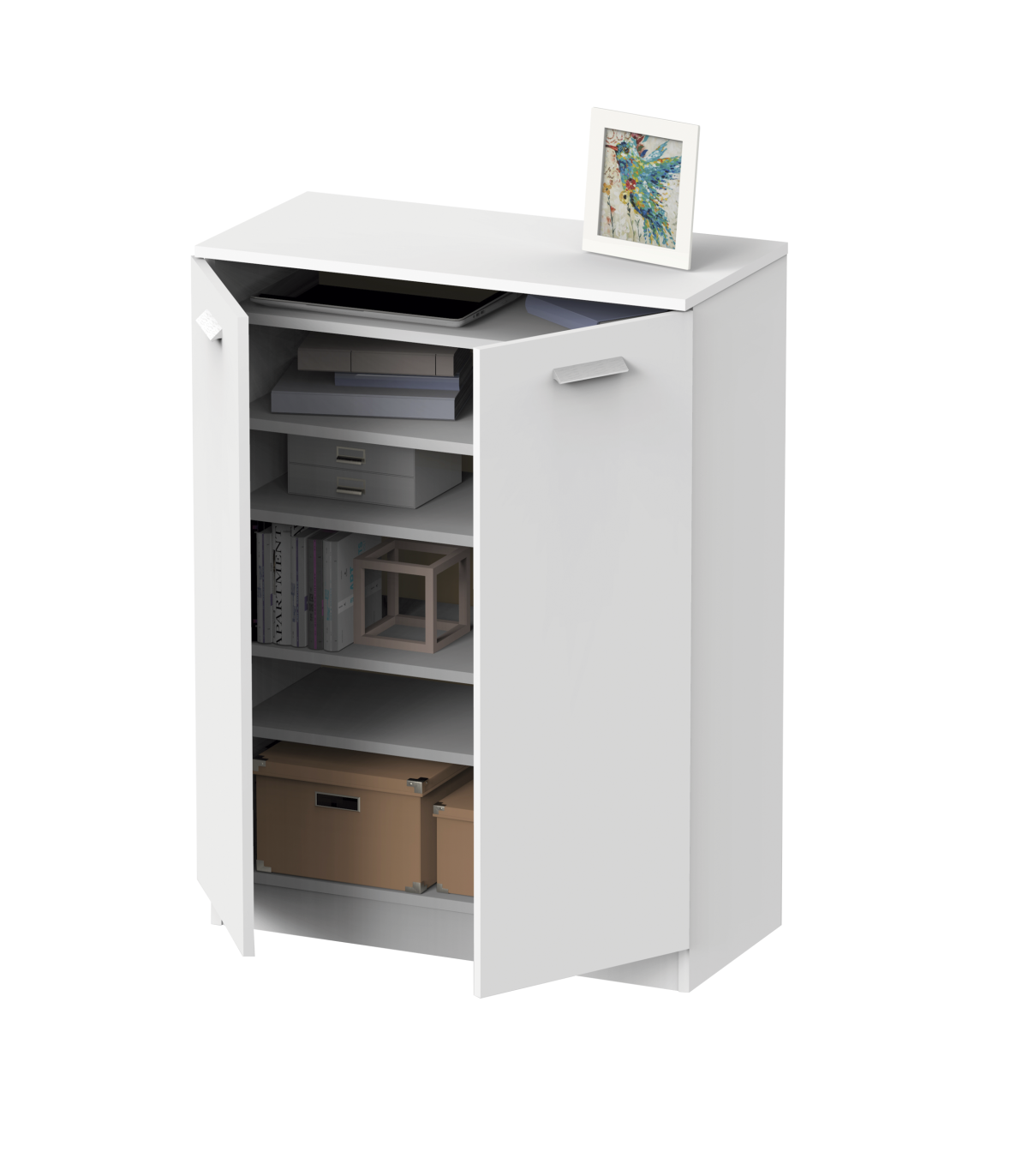 Armario Bajo Multiusos Tibet 2 Puertas Abatibles Acabado Blanco Mate, 101 Cm(alto)74 Cm(an_2