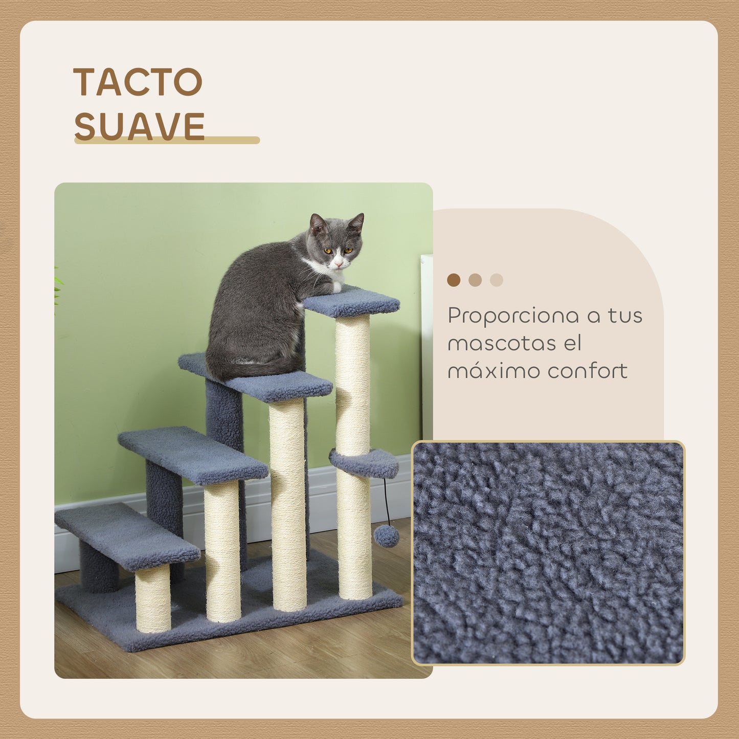 Pawhut Escalera Para Gatos 4 Niveles Cubierto De Suave Felpa 60x40x64 Cm Gris_5