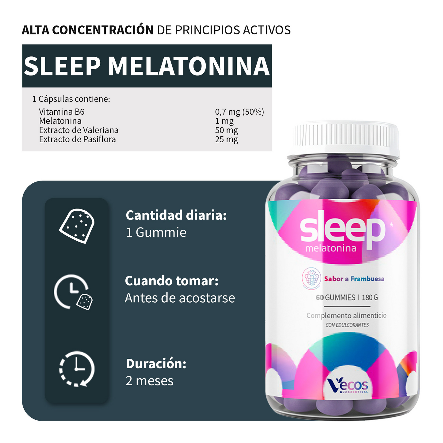 Gominolas Melatonina 1 Mg Vecos 60 Gummies | Conciliar El Sueño Más Rápido | Valeriana, Pasiflora Y Vitamina B6_2
