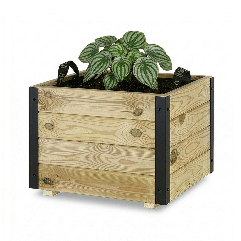 Jardinera De Madera Con Refuerzo De Aluminio 50x50x40 Cm Pun Al Hortalia_0