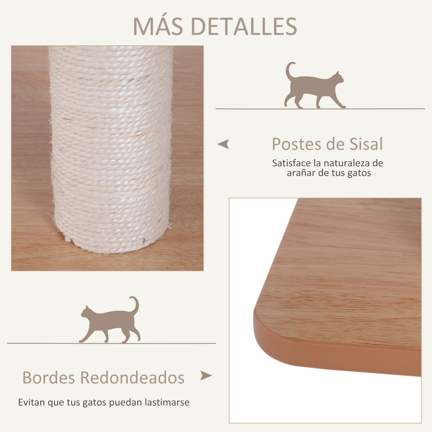 Pawhut Árbol Rascador Gatos De Madera 71,5x49,5x120 Cm Con Cueva Postes De Sisal_5
