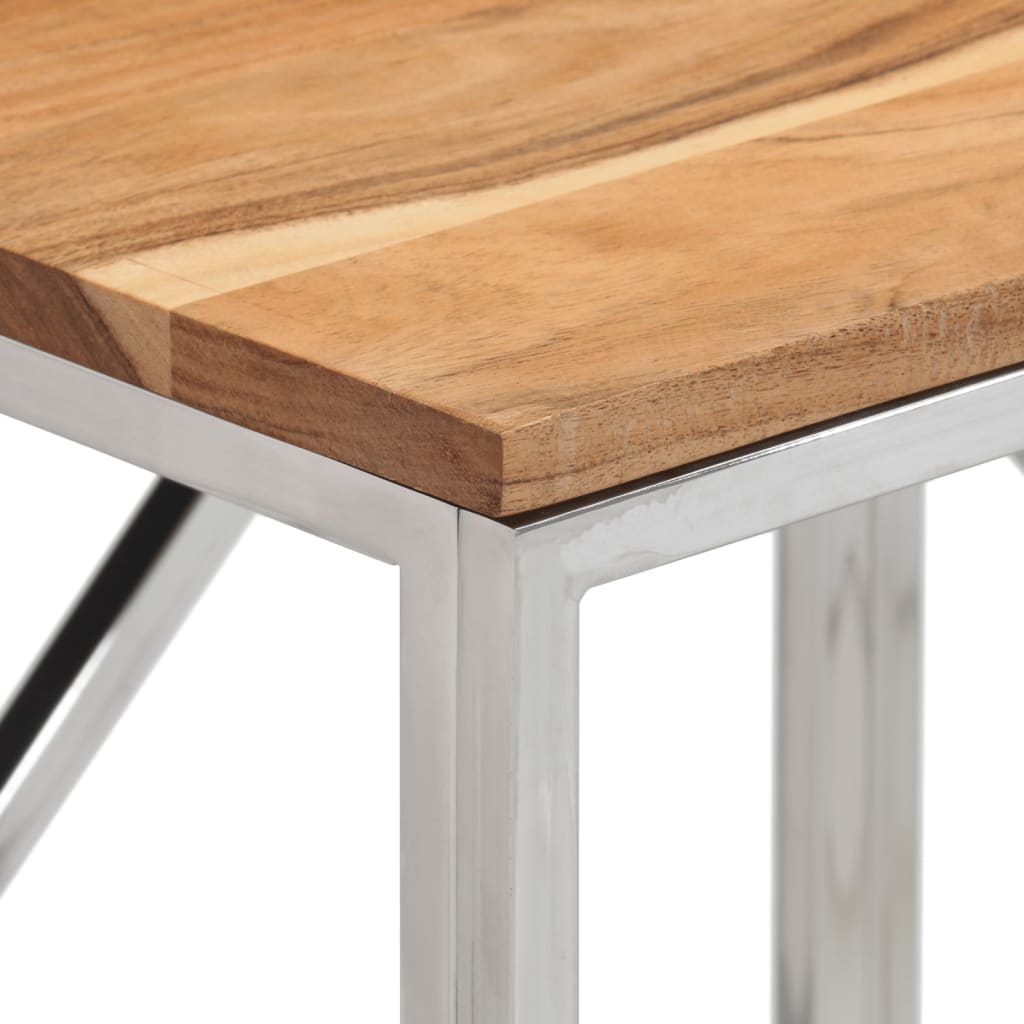 Mesa Consola Acero Inoxidable Y Madera Maciza Acacia Plateada_2