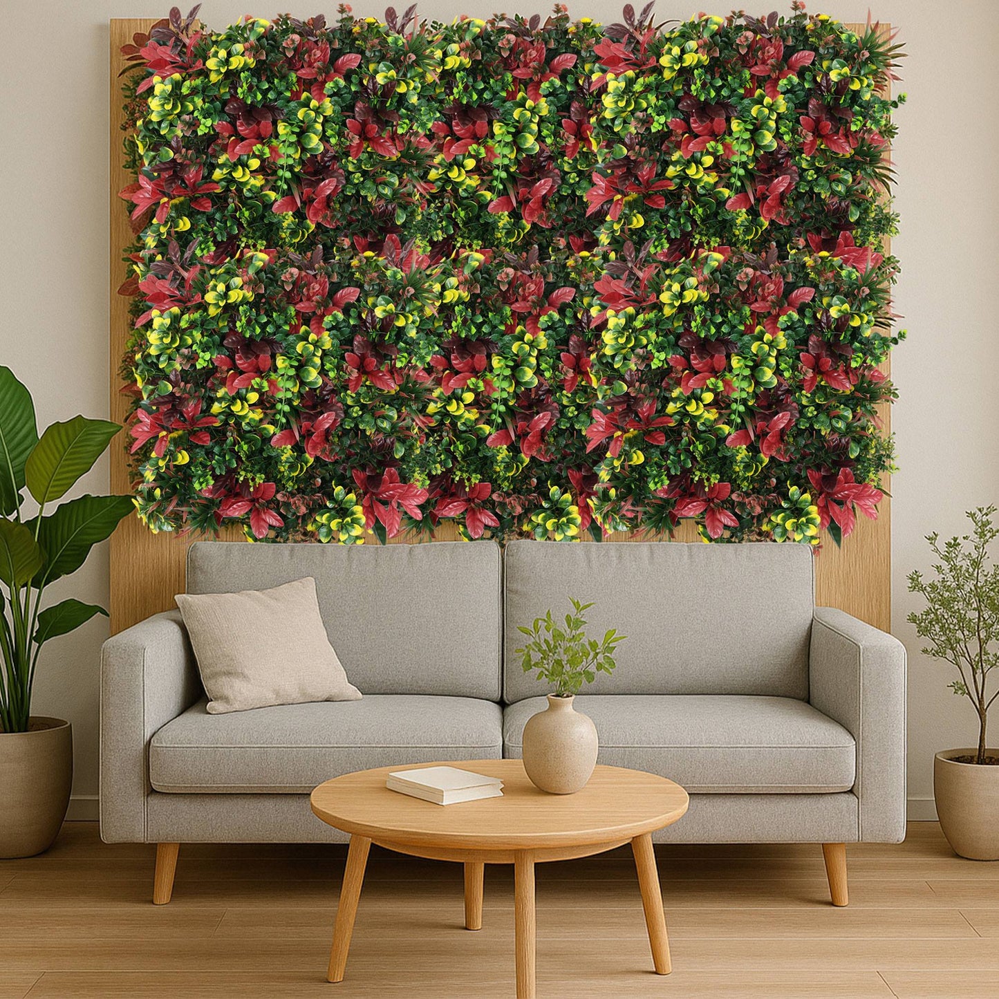 Jardín Vertical Artificial 100x100cm Well Home En Tonos Rojos Y Verdes Naturales_3