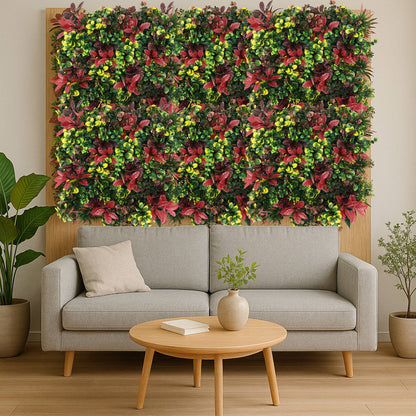 Jardín Vertical Artificial 100x100cm Well Home En Tonos Rojos Y Verdes Naturales_3