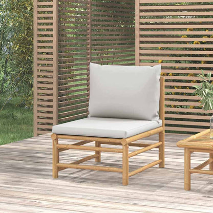 Vidaxl Sofá Central De Jardín Bambú Con Cojines Gris Claro_1