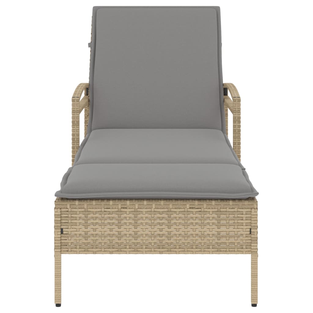Tumbona Con Cojín Ratán Sintético Beige 63x200x81 Cm / Vetonek_5