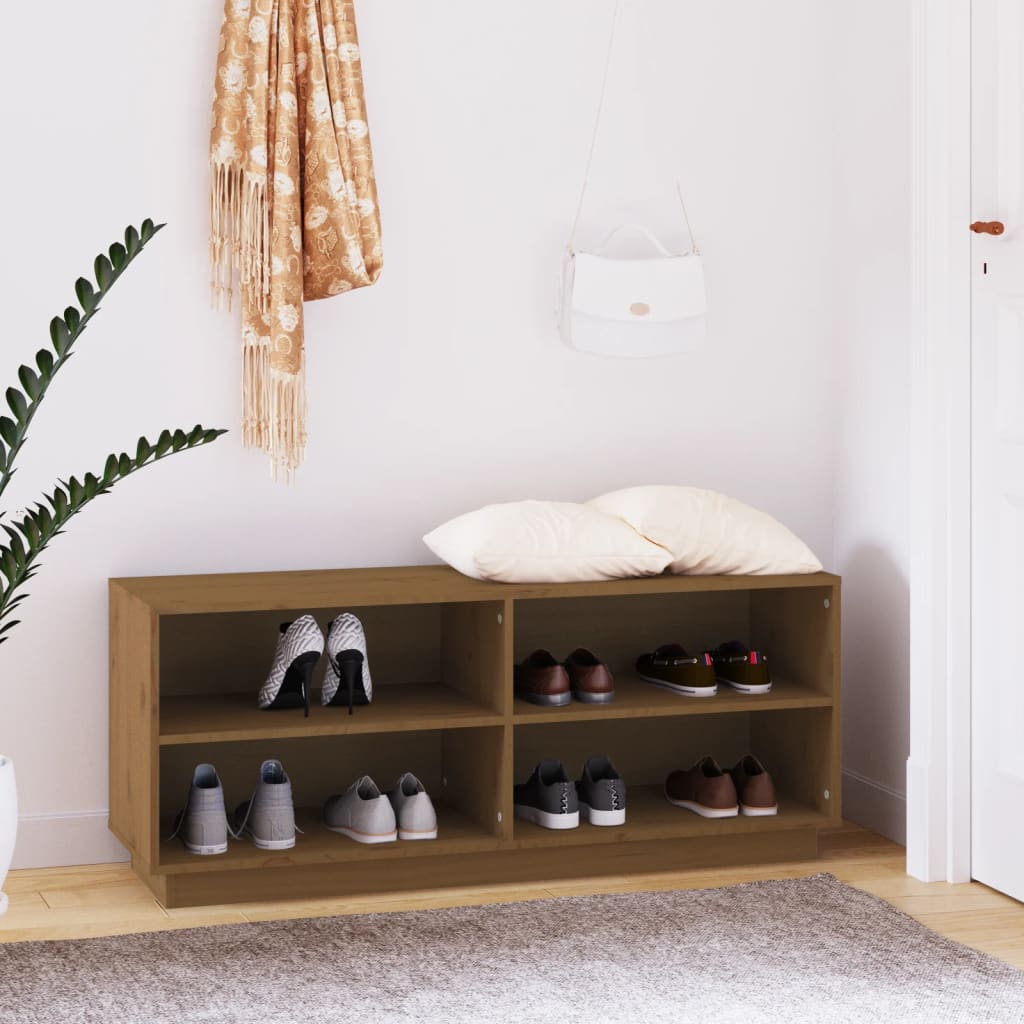 Armario Zapatero Madera Maciza De Pino Marrón Miel 110x34x45 Cm / Vetonek_2