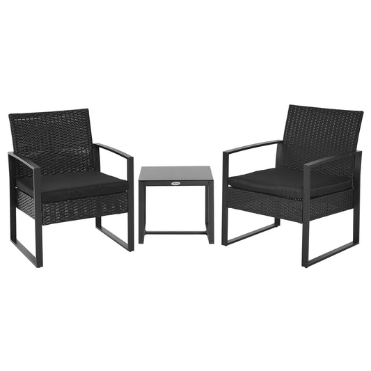 Outsunny Conjunto De Mesa Y Sillas De Jardín Para Exterior De 3 Piezas Negro_0