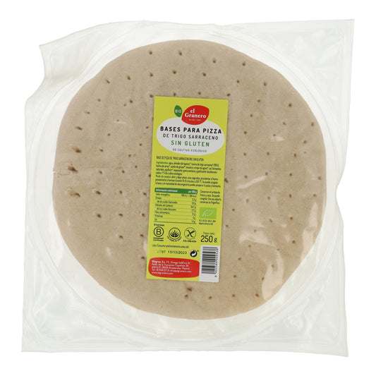 Bases de Pizza con Trigo Sarraceno sin gluten bio El Granero, 2 uds de 250 g