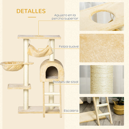 Pawhut Árbol Rascador Para Gatos 98 Cm Con Cueva Hamaca Escalera Postes De Sisal_5