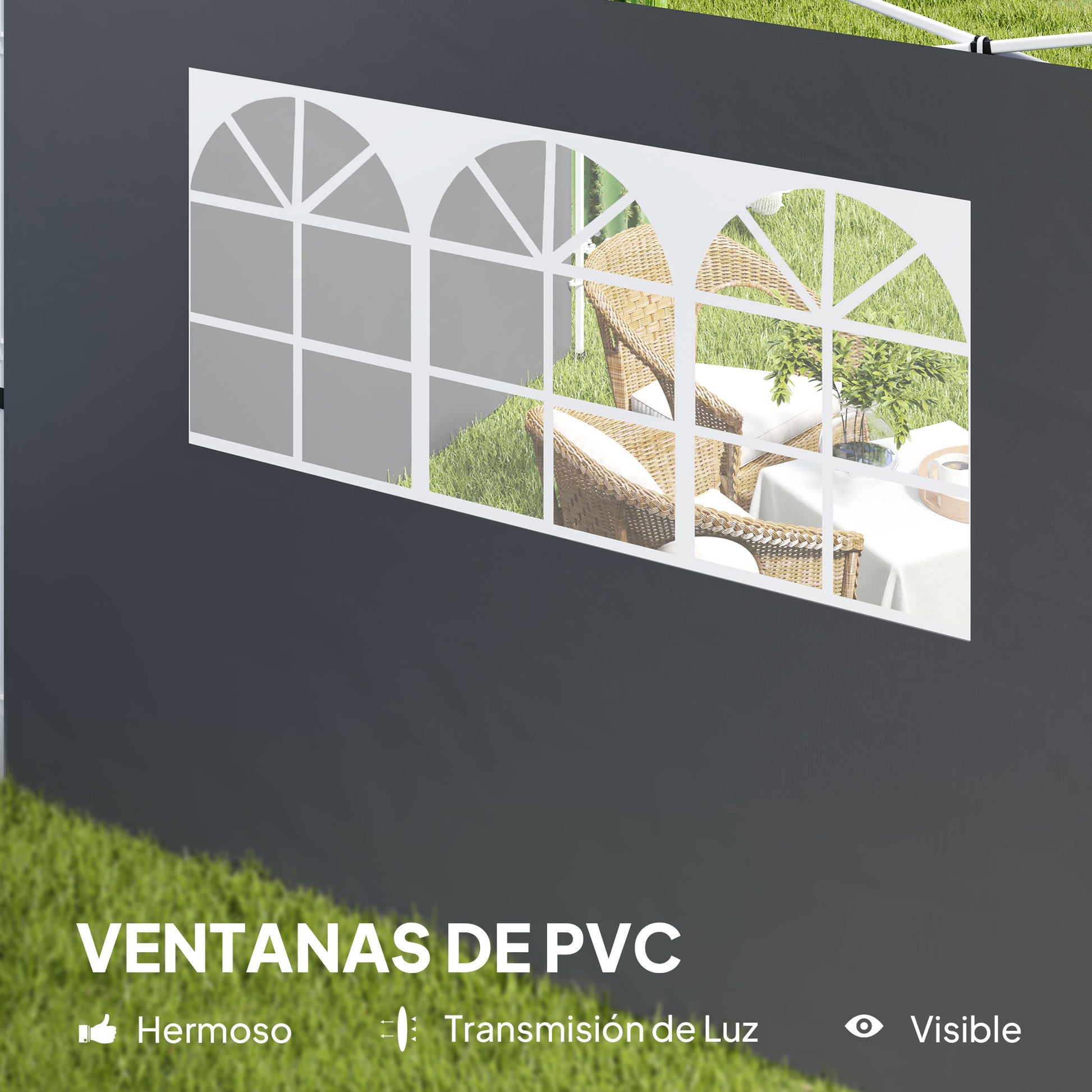 Outsunny Paredes Laterales Para Carpa De 2 Paneles 300x200 Cm Con Ventana Gris_5