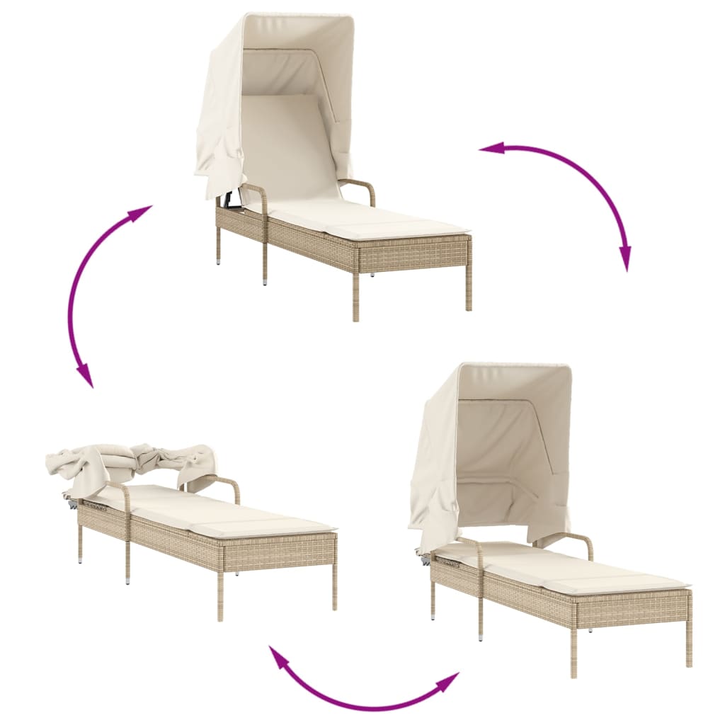 Tumbonas Con Capota Y Mesa 2 Uds Ratán Sintético Beige / Vetonek_2