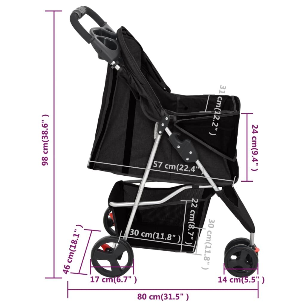 Vidaxl Cochecito Para Perros Plegable Tela Oxford Negro 80x46x98 Cm_2