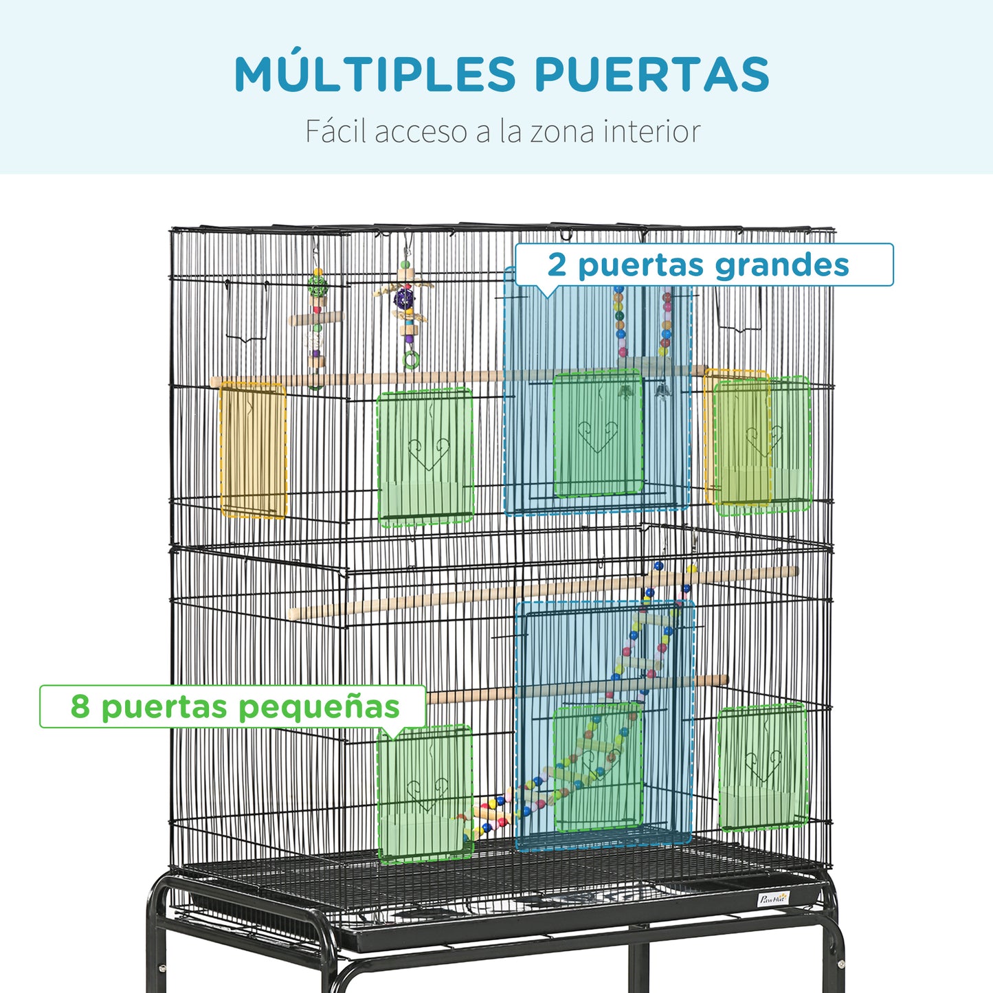 Pawhut Jaula Para Pájaros Con Ruedas 79x49x133 Cm Pajarera Metálico Negro_3