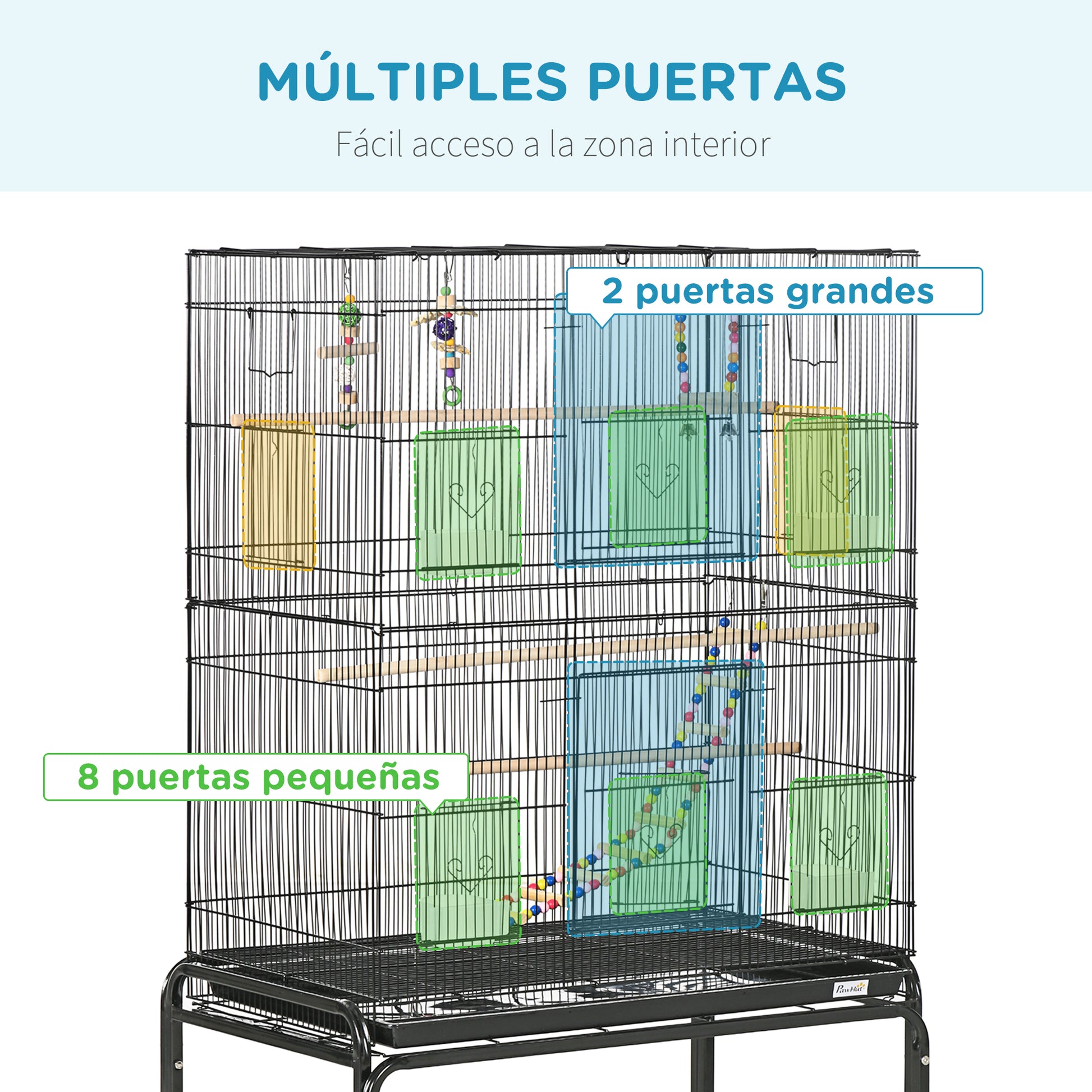 Pawhut Jaula Para Pájaros Con Ruedas 79x49x133 Cm Pajarera Metálico Negro_3