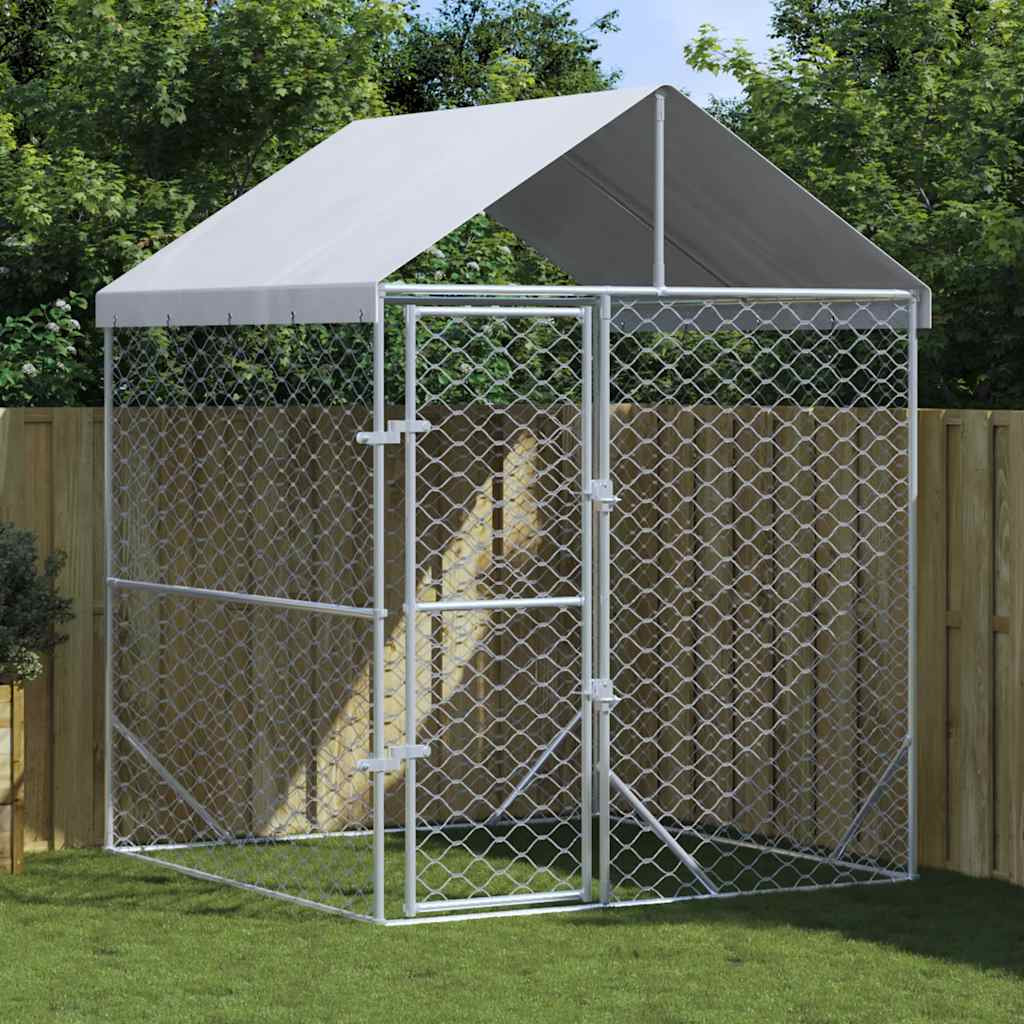 Vidaxl Perrera De Exterior Con Toldo Acero Galvanizado Plata 2x2x2,5 M_1