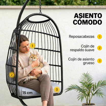 Outsunny Silla Colgante Huevo Con Soporte Cesta Plegable Cojín Altura Ajustable_5