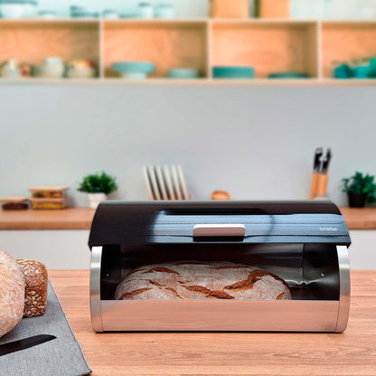 Panera De Mesa +juego 3 Botes Cocina Almacenaje Acero Inoxidable Contenedor De Pan Con Tapa, Briebe, Bb1161, Negro/inox