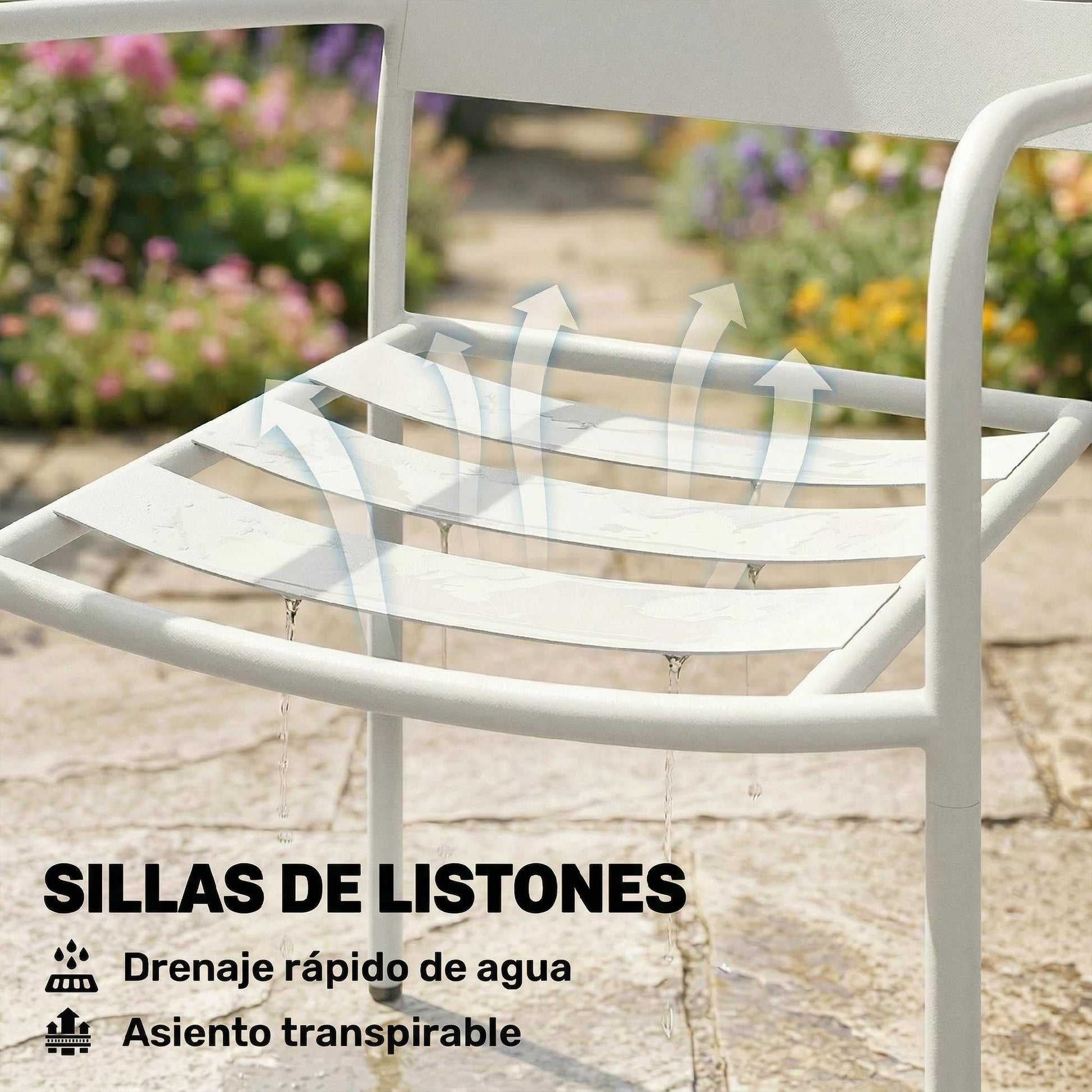 Outsunny Conjunto De Jardín Exterior De 3 Piezas De Acero Galvanizado Blanco_5