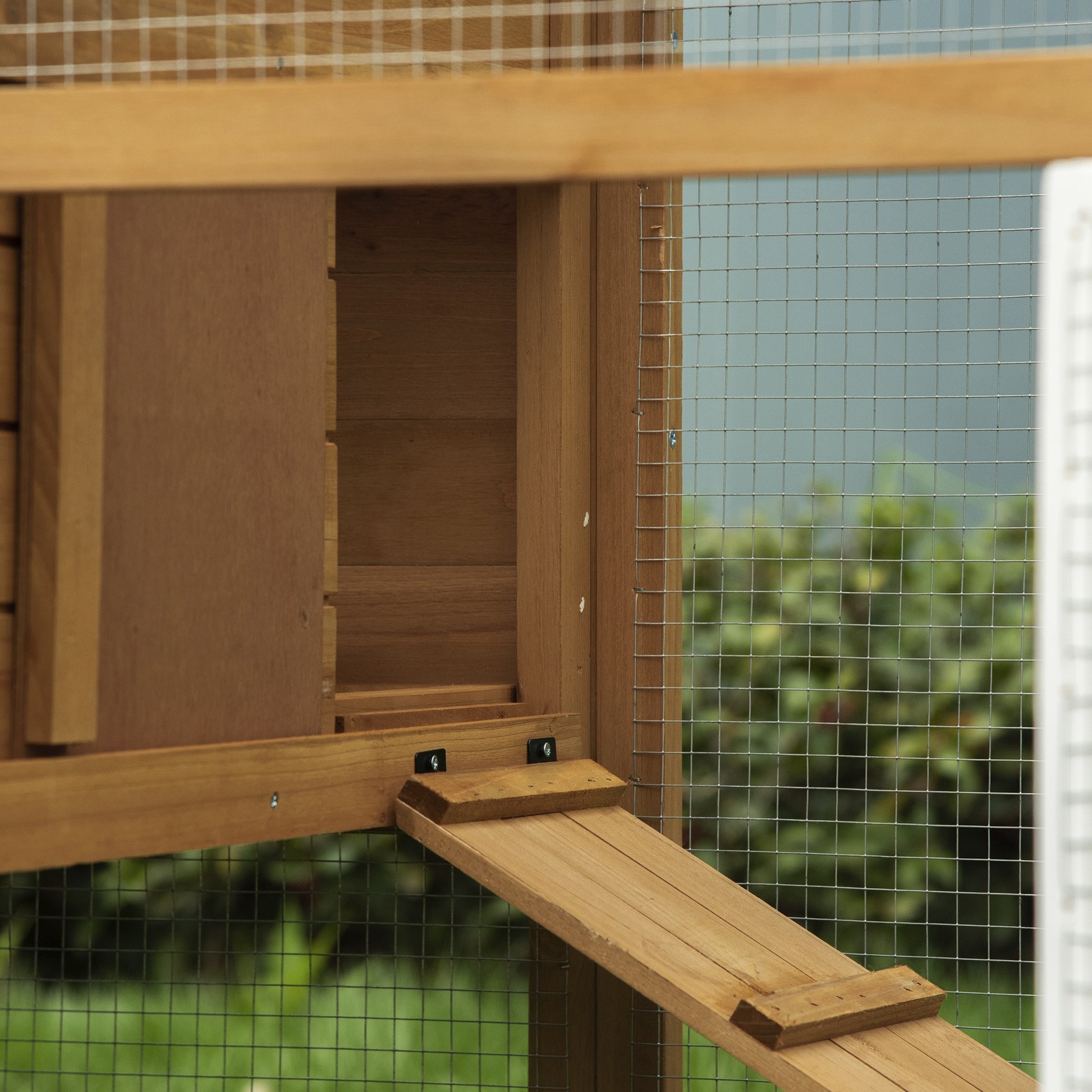 Pawhut Gallinero Madera Exterior Con Corral De Alambre Techos Asfálticos Marrón_3