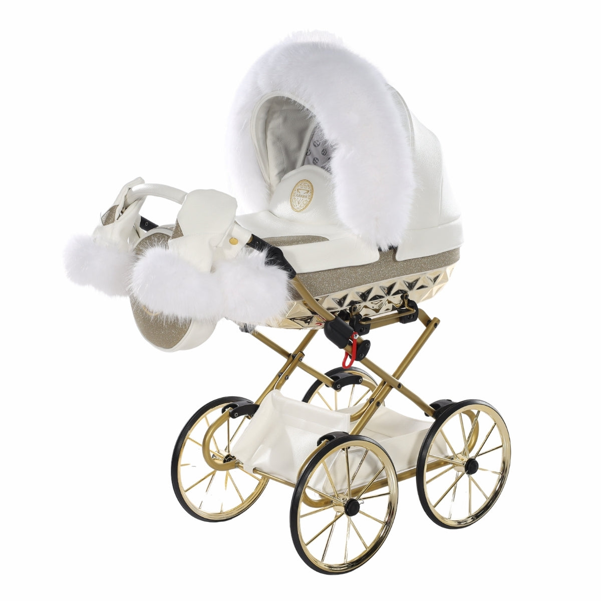 Carro De Muñecas Hand Craft Glitter Satin Classic White / Gold_0