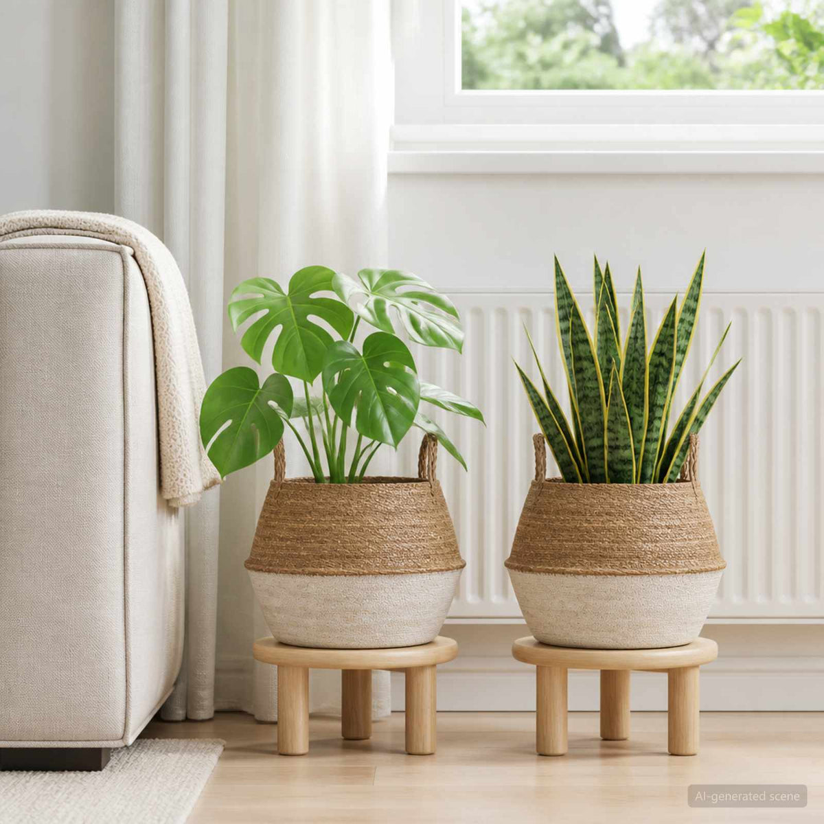 Maceta Con Asas 2 Uds. Blanco Ø 45 X 36 Cm 100% Hierba Marina_1