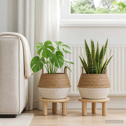 Maceta Con Asas 2 Uds. Blanco Ø 45 X 36 Cm 100% Hierba Marina_1