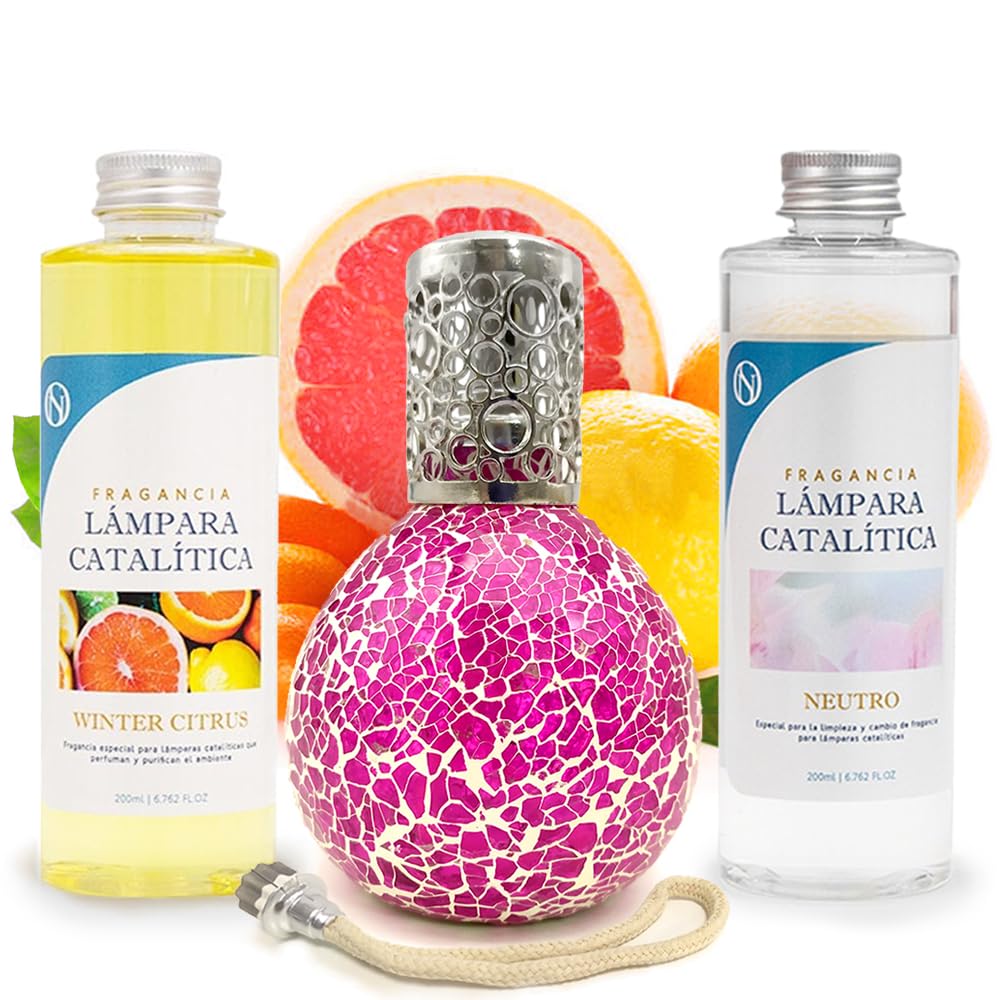 Pack Ahorro Lámpara Catalítica Mosaico Fúcsia + Fragancia Winter Citrus 200ml + Limpiador Neutro 200ml + Mecha Repuesto_0