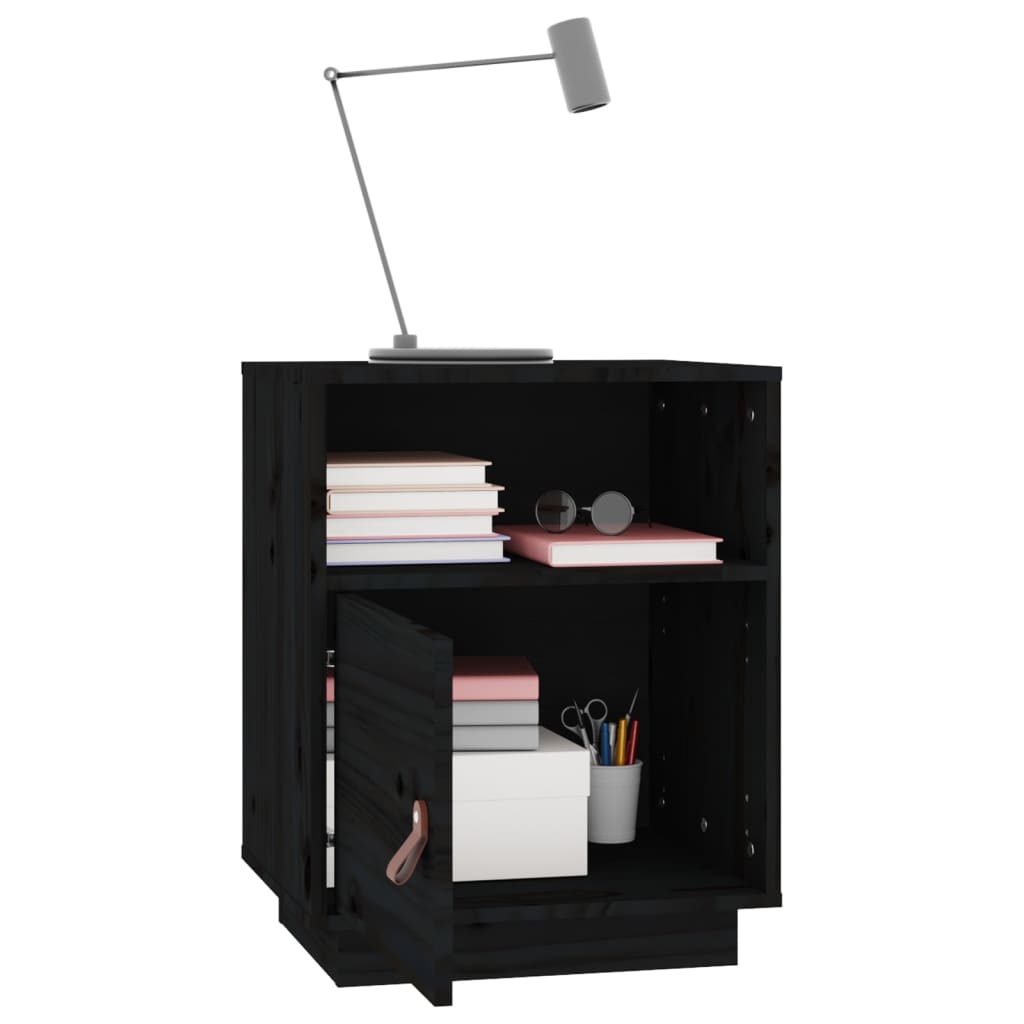 Mesita De Noche Madera Maciza De Pino Negro 40x34x55 Cm_3