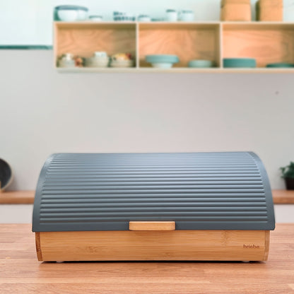 Panera Para Guardar Pan De Mesa Madera Bambú, Tapa Deslizante Bread Box Almacenamiento Bollería, Briebe, Bb1162, Gris_3