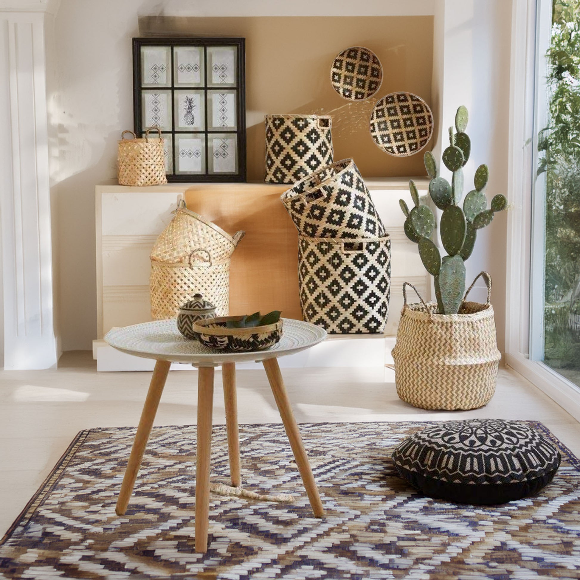 Wellhome - Canasta De Paso Marino Con Patrón Blanco_3