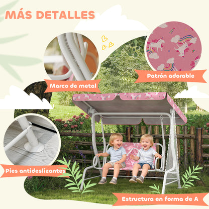 Aiyaplay Columpio Jardín Para Niños De 2 Plazas Toldo Diseño De Unicornio Rosa_5