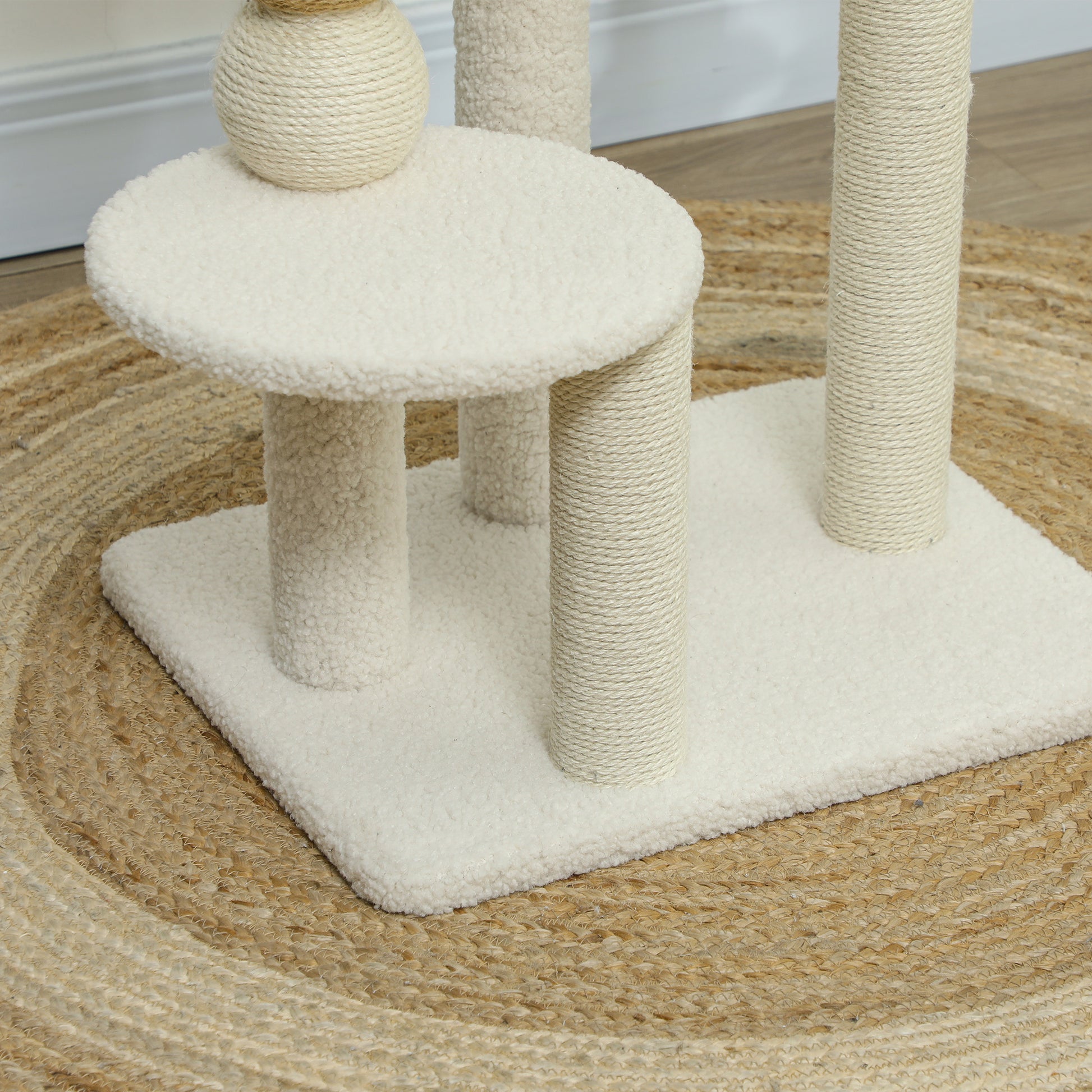Pawhut Árbol Rascador Para Gatos Altura 76 Cm Revestimiento De Borreguillo Beige_4