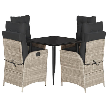 Set Comedor De Jardín 5 Pzas Cojines Ratán Sintético Gris Claro / Vetonek_5