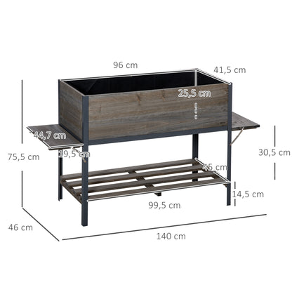 Outsunny Huerto Urbano Elevado De Madera 140x46x75,5 Cm Con 2 Baldas Y Estante_2