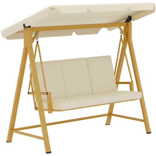 Outsunny Columpio De Jardín Exterior De 3 Plazas Con Toldo Ajustable Beige_0