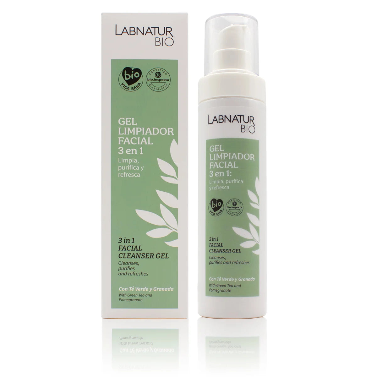 Gel Limpiador Facial 3 en 1 Labnatur Bio 150 ml | Té Verde, Granada y Aloe Vera | Limpia, Purifica y Refresca_0