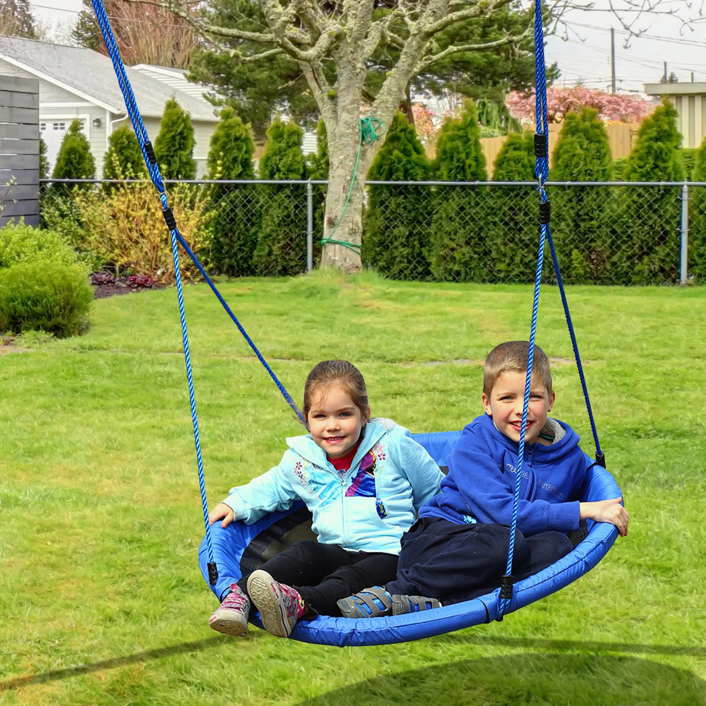 Homcom Columpio Nido Grande Infantil Desmontable Para Jardín Ø100x180 Cm Azul_1