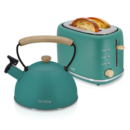 Briebe Nordic Set Tostadora Pan Ranura Ancha 2 Rebanadas + Tetera 2,3l Acero Inox, Inducción Libre Bpa,skt1177gre,verde_0