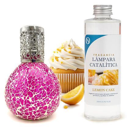 Lámpara Catalítica Mosaico Fucsia + Aroma Lemon Cake 500ml - Elimina Olores, Perfuma Y Mejora La Calidad Del Aire_0